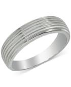 Esquire Men's Jewelry Ribbed Band In 14k White Gold, Created For Macy's