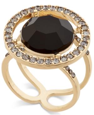 Inc International Concepts Gold-tone Black Stone And Crystal Halo Ring, Only At Macy's