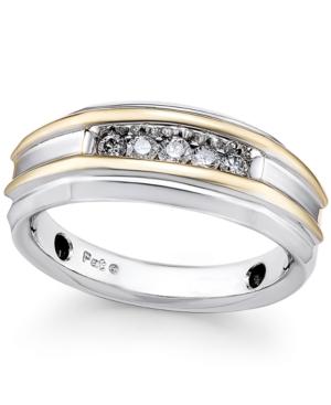 Men's Diamond Two-tone Band (1/4 Ct. T.w.) In 10k Gold And White Gold