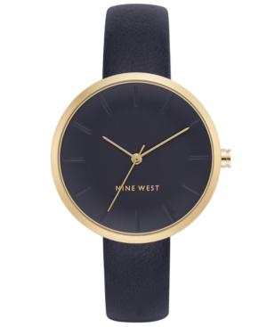 Nine West Women's Navy Faux Leather Strap Watch 36mm