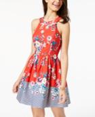 Trixxi Juniors' Printed Lace-up Fit & Flare Dress