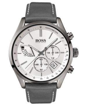 Boss Hugo Boss Men's Chronograph Grand Prix Gray Leather Strap Watch 44mm