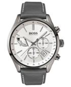 Boss Hugo Boss Men's Chronograph Grand Prix Gray Leather Strap Watch 44mm
