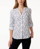 Charter Club Petite Printed Button-down Roll-tab Top, Only At Macy's