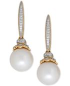 Honora Style Freshwater Pearl (9mm) And Diamond (1/10 Ct. T.w.) Drop Earrings In 14k Gold
