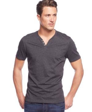 Alfani Solid Slim-fit Split Crew-neck T-shirt