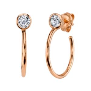 Unwritten Cz Stud Hoop Earring In Rose Gold-flashed Sterling Silver, .59