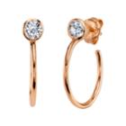 Unwritten Cz Stud Hoop Earring In Rose Gold-flashed Sterling Silver, .59