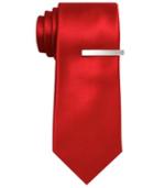 Alfani Red Tie, 2 1/2 Inch Solid Skinny Tie With Tie Bar
