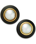 I.n.c. Gold-tone Imitation Pearl & Faux Leather Button Stud Earrings, Created For Macy's