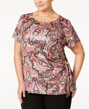 Msk Plus Size Paisley-print Faux-wrap Top