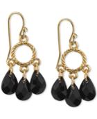 2028 Gold-tone Black Stone Chandelier Earrings