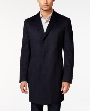 Kenneth Cole Reaction Elan Navy Plaid Slim-fit Overcoat