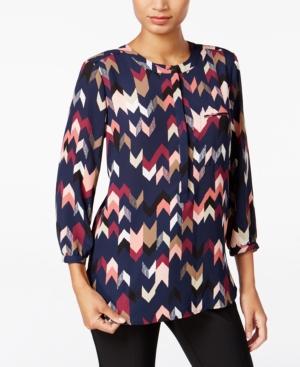 Jm Collection Printed Pleated-back Blouse, Only At Macy's