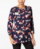 Jm Collection Printed Pleated-back Blouse, Only At Macy's