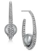 Danori Hematite-tone Pave & Gray Imitation Pearl Hoop Earrings, Created For Macy's