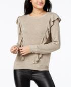 Lily Black Juniors' Ruffled Metallic-knit Sweater, Created For Macy's