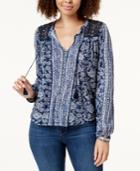 Lucky Brand Beaded-shoulder Peasant Top