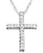 Diamond Cross Pendant Necklace In 14k White Gold (1/10 Ct. T.w.)