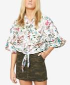 Sanctuary Clover Cotton Floral-print Tie-waist Blouse
