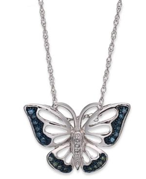 Sterling Silver Necklace, Blue And Green Diamond Accent Butterfly Pendant (1/10 Ct. T.w.)