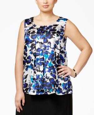 Kasper Plus Size Printed Pleated Blouse