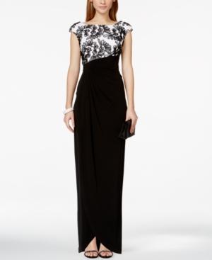 Connected Petite Cap-sleeve Soutache Embroidered Wrap Gown