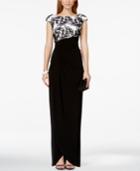 Connected Petite Cap-sleeve Soutache Embroidered Wrap Gown