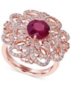 Effy Ruby (2-5/8 Ct. T.w.) And Diamond (5/8 Ct. T.w.) Flower Ring In 14k Rose Gold
