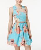 City Studios Juniors' Belted Floral-print Fit & Flare Dress