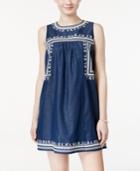 As U Wish Juniors' Embroidered Chambray Shift Dress