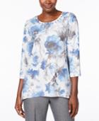 Alfred Dunner Printed Embellished-neck Top
