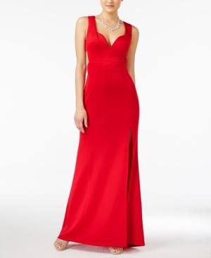 Emerald Sundae Juniors' Sweetheart-neck Front-slit Gown