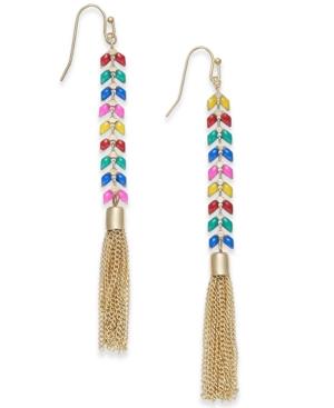 I.n.c. Gold-tone Multicolor Stone & Chain Tassel Linear Drop Earrings, Created For Macy's