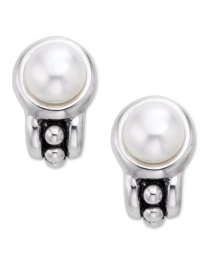 Horona Style White Cultured Button Pearl Earrings In Sterling Silver