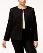 Tahari Asl Plus Size Ponte Faux-leather And Stud Jacket