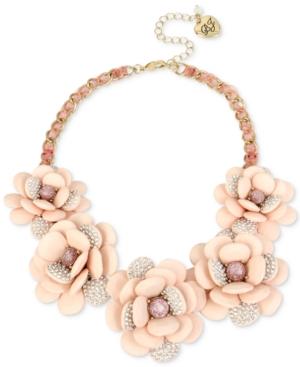 Betsey Johnson Gold-tone Pave Flower And Ribbon Collar Necklace