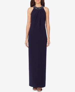 Tahari Asl Embellished Crepe Column Gown
