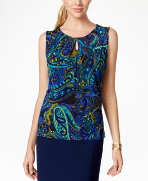 Kasper Paisley Keyhole Sleeveless Blouse