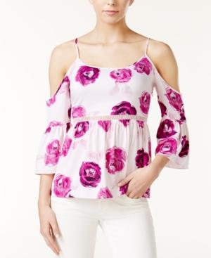 Kensie Floral-print Cold-shoulder Top