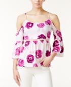 Kensie Floral-print Cold-shoulder Top