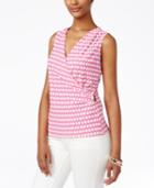 Charter Club Petite Geo-print Crossover Wrap Top, Only At Macy's
