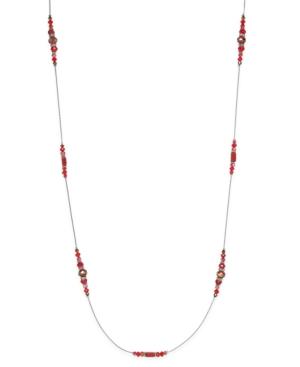C.a.k.e. By Ali Khan Silver-tone Red And Bronze Beaded Extra Long Length Necklace