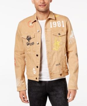 Guess Men's Paint-splatter Graffiti-print Denim Jacket