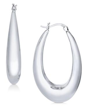 Essentials Large Silver Plated Polished Graduated Puff Hoop Earrings
