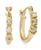 Diamond Earrings, 10k Gold Diamond 3 Stone Small Hoop Earrings (1/8 Ct. T.w.)