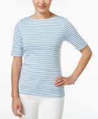 Charter Club Striped Elbow-sleeve Top, Only At Macy's