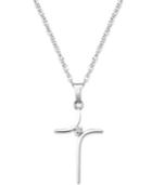 Sterling Silver Necklace, Curved Cross And Diamond Accent Pendant