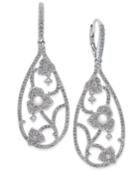 Eliot Danori Silver-tone Imitation Pearl Pave Floral Drop Earrings
