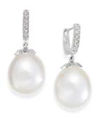 Cultured Freshwater Pearl (10mm) And Diamond (1/10 Ct. T.w.) Earrings In 14k White Gold